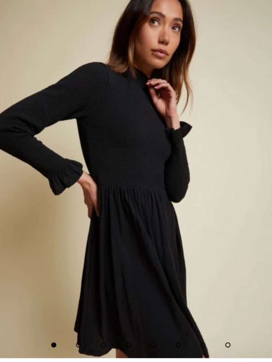Nwt Nation Ltd Zuri Smocked Turtleneck Mini Dress Black Size S 100% Pima Cotton